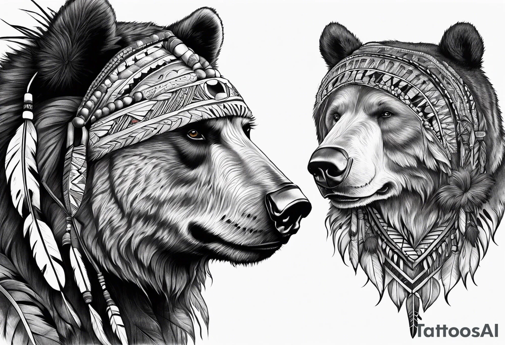 Native american medicine man in bear skin tattoo idea