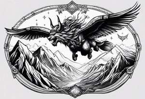 Space Viking flying over mountains tattoo idea