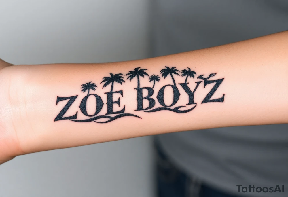ZOE BOYZ with palm trees and flames tattoo idea