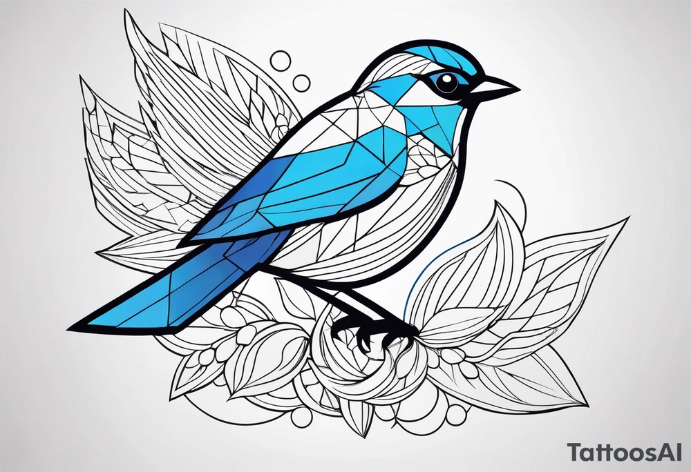 Geometric Black and white blue bird outline with no color tattoo idea