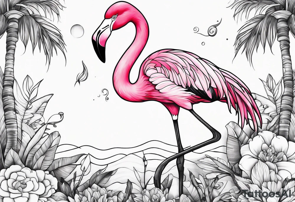 cute flamingo tattoo idea