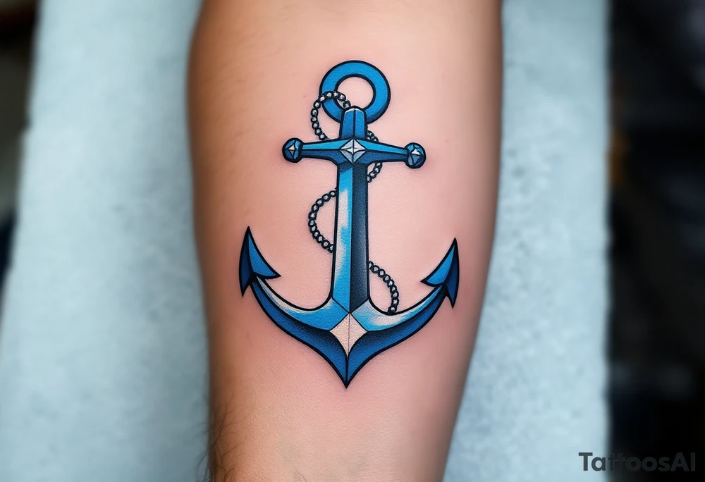 A vibrant blue anchor tattoo symbolizing a father's steady support for his child. tattoo idea