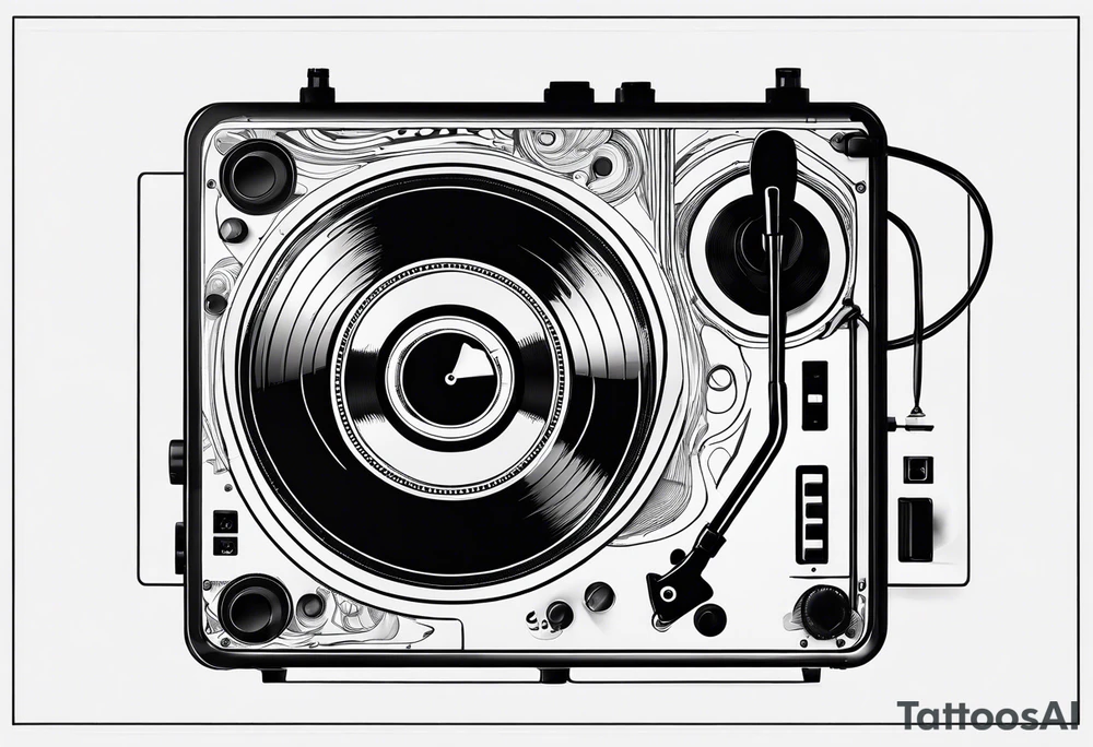 Recordplayer fineline minimalistic from above outline only tattoo idea