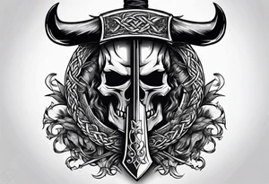 Valhalla sword shield axe barbed wire tattoo idea