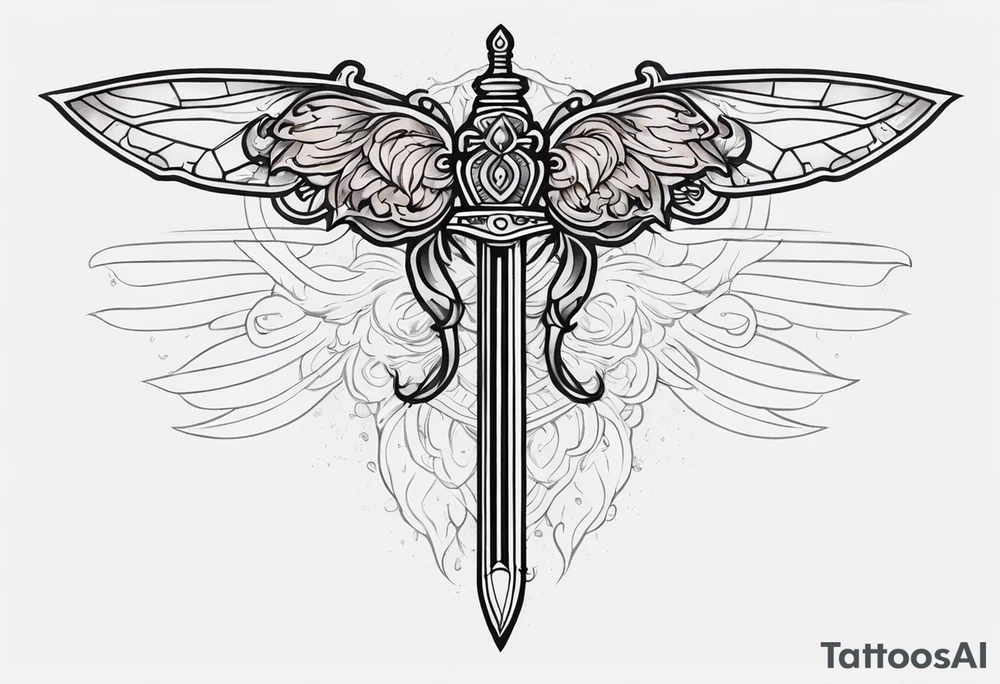 Sword going in to cicada sleeve tattoo idea