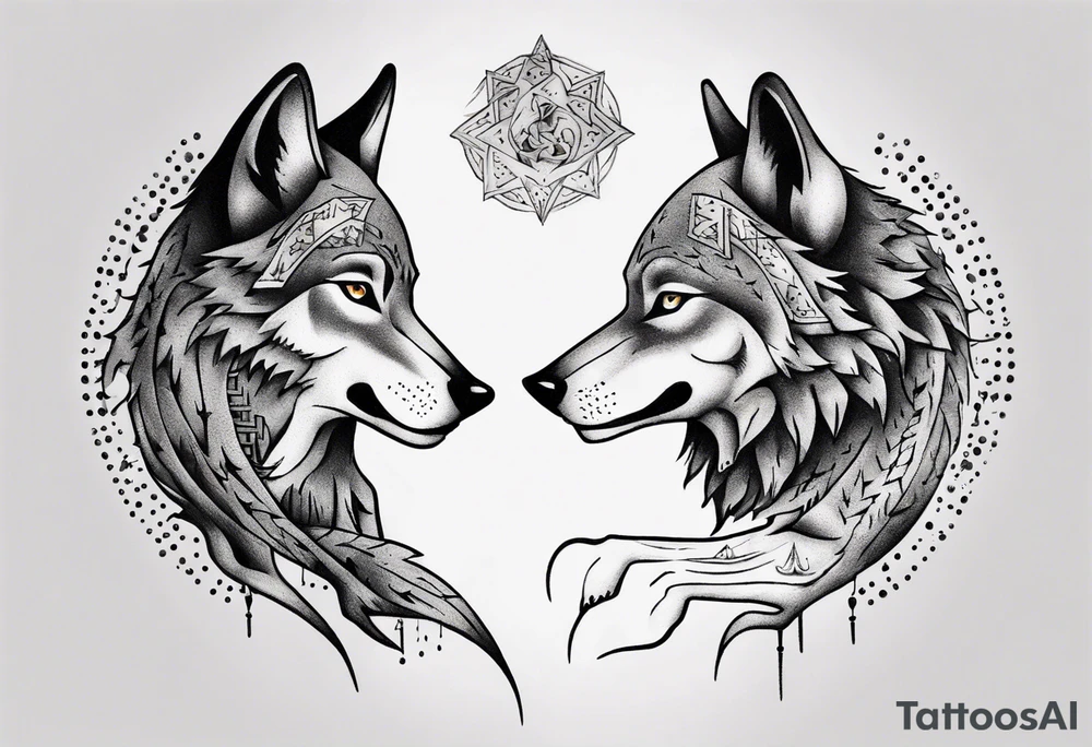 two wolves dancing tattoo idea
