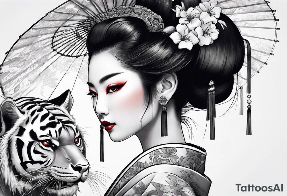Geisha, close up with a tiger tattoo idea