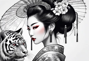 Geisha, close up with a tiger tattoo idea