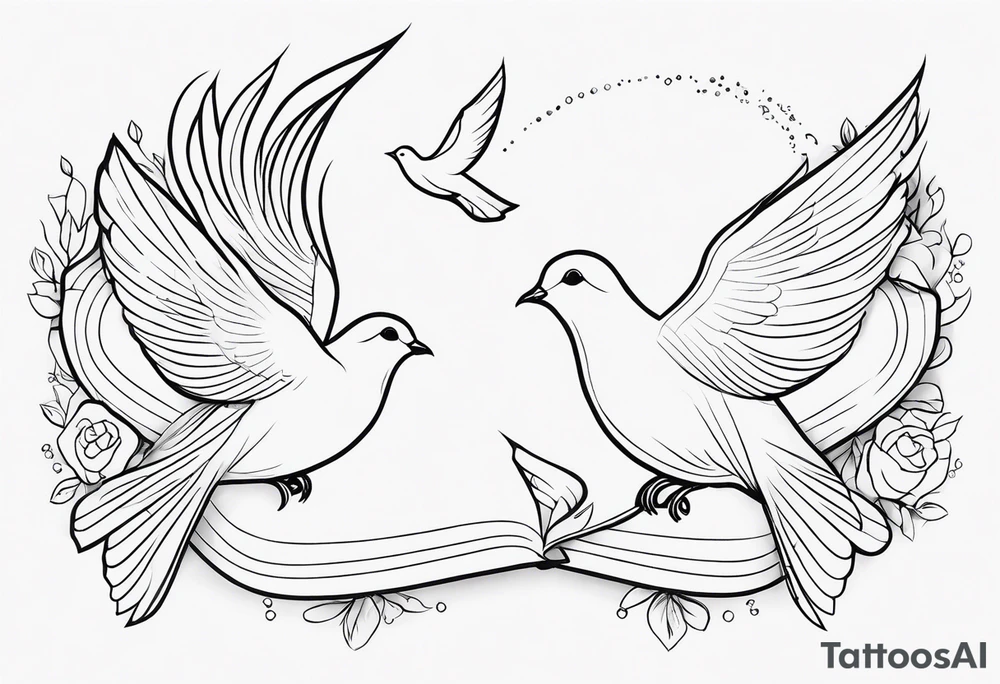 dainty, fine line, doves tattoo idea