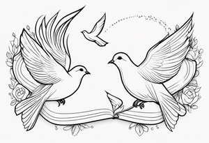 dainty, fine line, doves tattoo idea