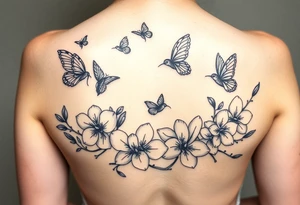 Butterflies and hummingbirds flying over orchids tattoo idea
