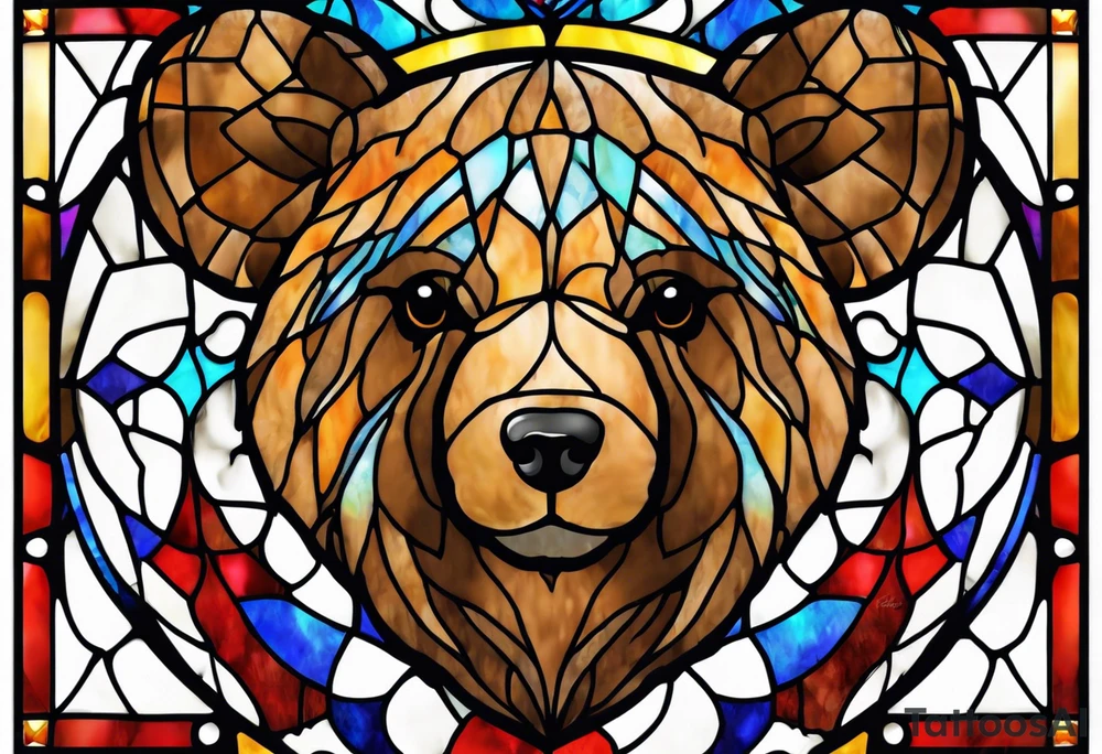 Teddy bear stained glass tattoo idea