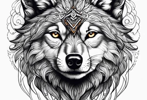 Raging storm, beautiful womans face wearing a wolf tattoo idea