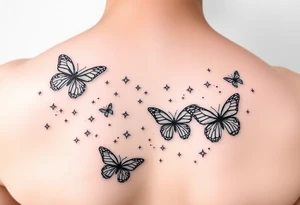 Trail of butterflies with pixie dust and shiny stars tattoo idea