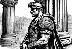 Roman solider looking at pillars tattoo idea