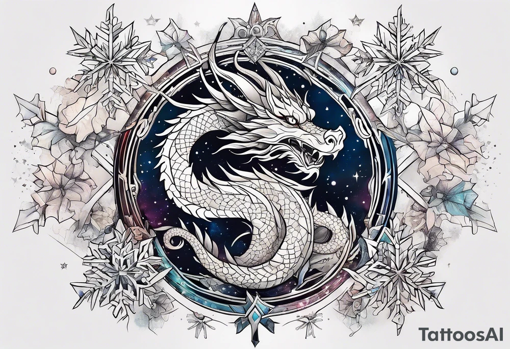 Constellation, dragon,snowflake tattoo idea