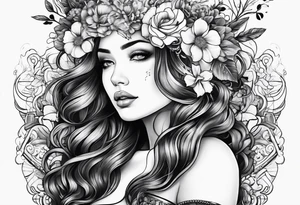 woman with flower crown tattoo idea