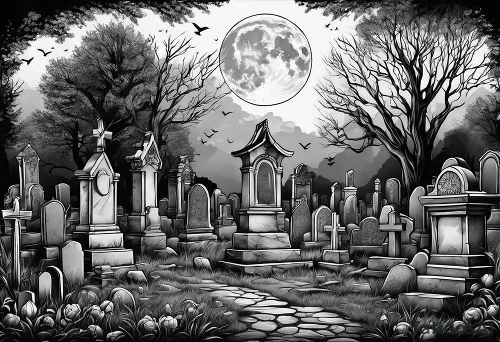 graveyard with moon tattoo idea