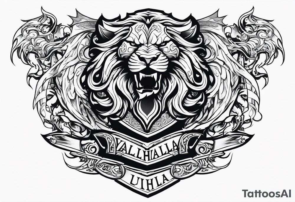 Valhalla sword shield lion dragon tattoo idea