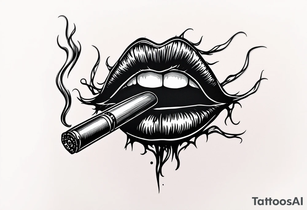 Set of mean lips with a cigar and smoke saying LIPPY tattoo idea