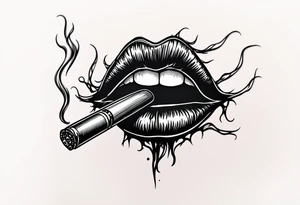 Set of mean lips with a cigar and smoke saying LIPPY tattoo idea