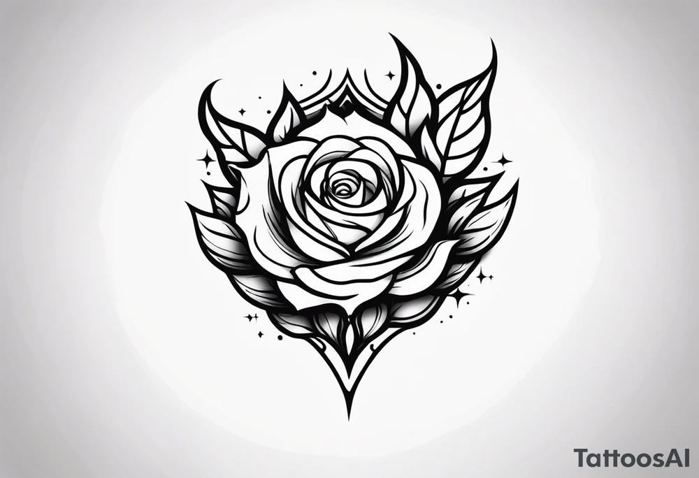 a minimalist small  dark tattoo with fire, rose, sward tattoo idea