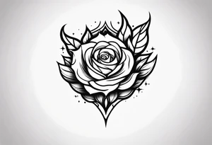 a minimalist small  dark tattoo with fire, rose, sward tattoo idea
