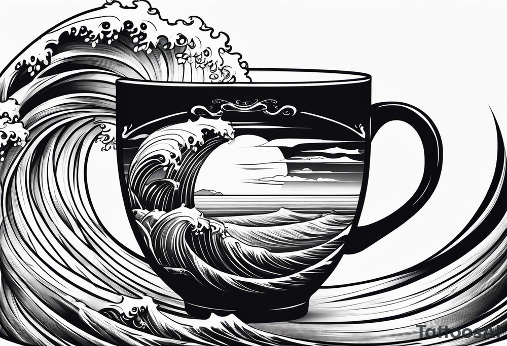 Coffee cup with beach wave tattoo idea