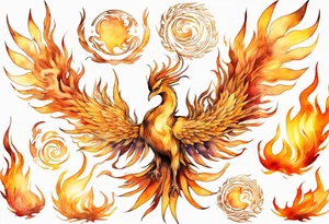 a golden phoenix surrounded by the flames of the sun tattoo idea