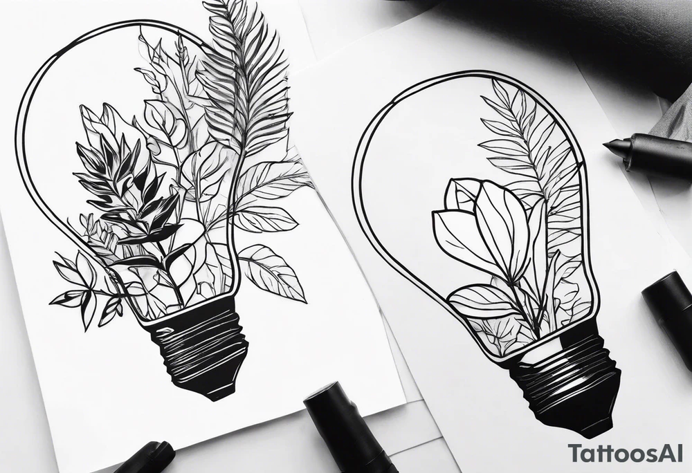 Light bulb with plants inside tattoo idea