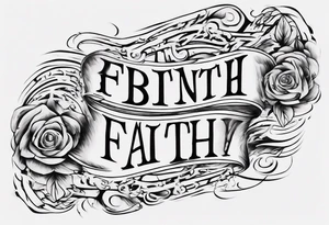 Horizontal inner bicep tattoo. “walk by faith, not by sight” stairwell wrapping around the quote. This design captures the essence of the journey guided by faith. tattoo idea