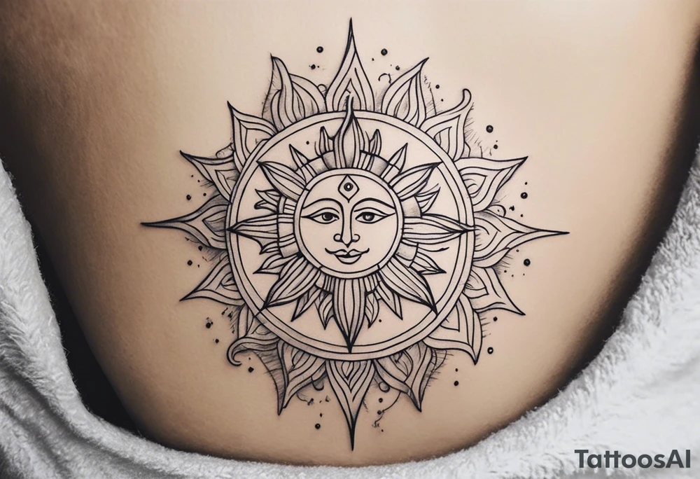 Draw me a beautiful and realistic sun tattoo using the ONE LINE method.
May the tattoo be pleasant, optimistic and positive.
Location: Above a man's chest tattoo idea