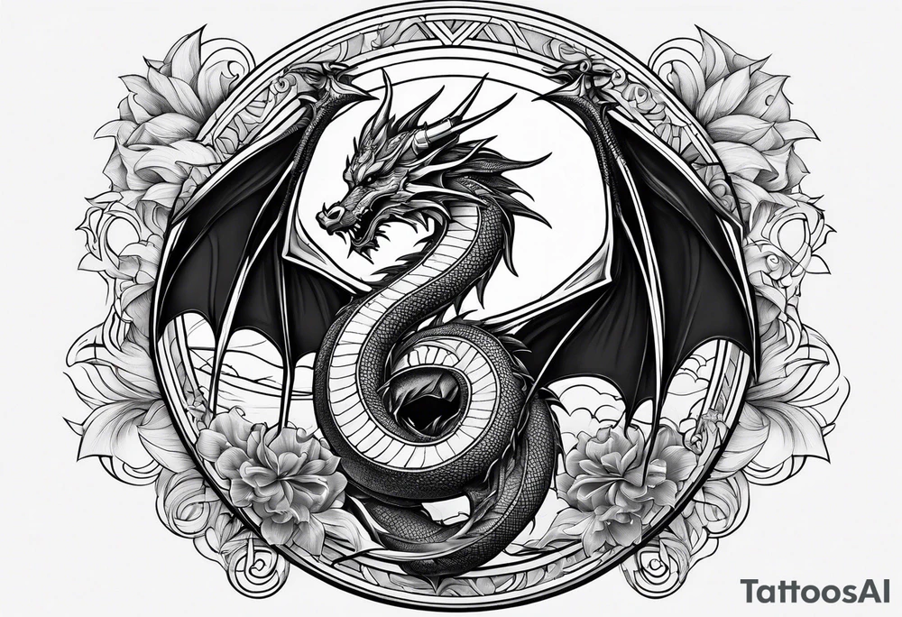 Dragon roman empire structures straight lines sun moon tattoo idea Dragon roman empire structures straight lines sun moon tattoo idea