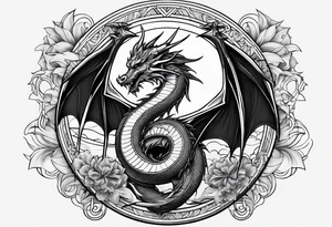 Dragon roman empire structures straight lines sun moon tattoo idea