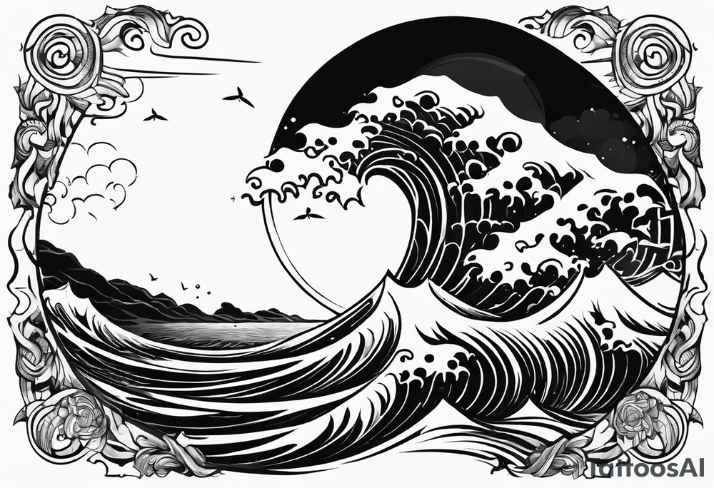I want a tattoo of the ocean in a circle with more waves looking out at the ocean tattoo idea