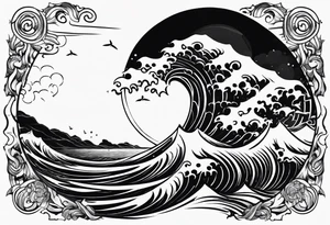 I want a tattoo of the ocean in a circle with more waves looking out at the ocean tattoo idea