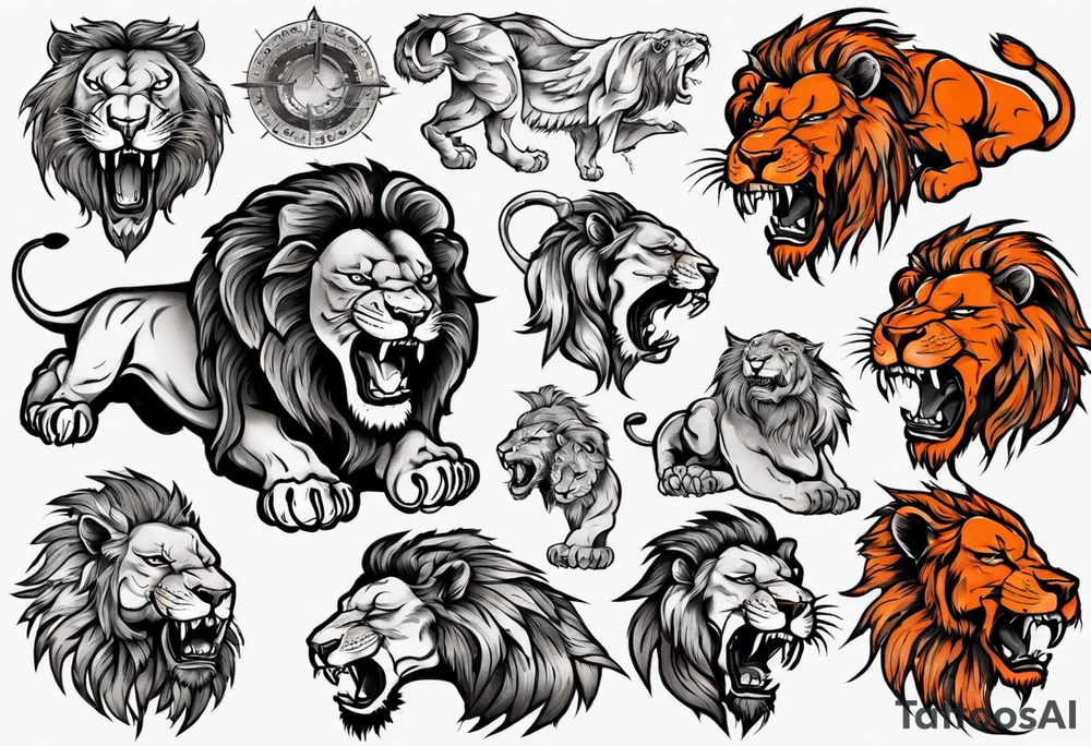 Roaring Lion using black and orange tattoo idea