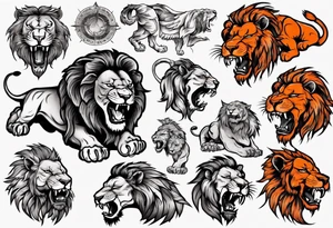 Roaring Lion using black and orange tattoo idea