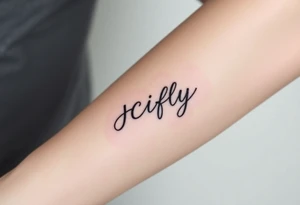 A small tattoo to go on my inner forearm with the cursive letters JCIFLY in an infinity symbol shape tattoo idea