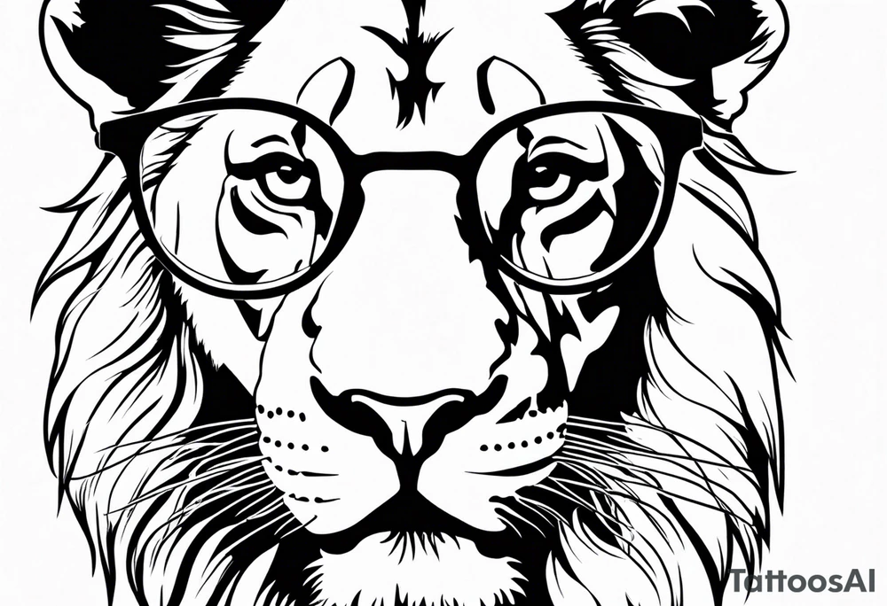 Lion wearing John Lennons glasses tattoo idea