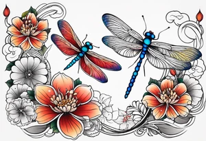 Dragonflies and flowers tattoo idea