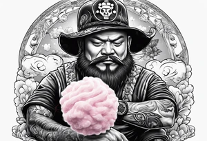 Tony tony chopper sitting down and eating cotton candy tattoo idea