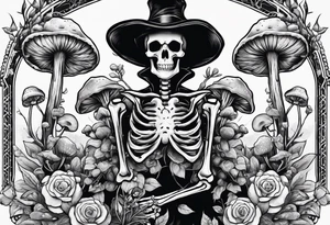 skeleton with mushrooms growing out of it tattoo idea