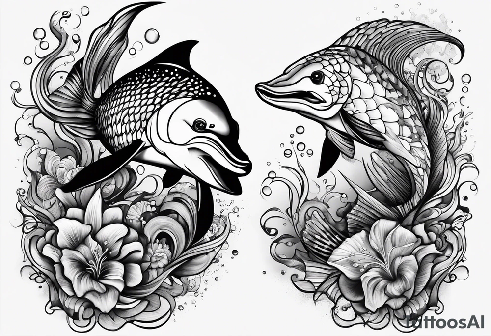 matching 2 separate tattoos . Water related. Marine life tattoo idea