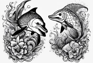 matching 2 separate tattoos . Water related. Marine life tattoo idea