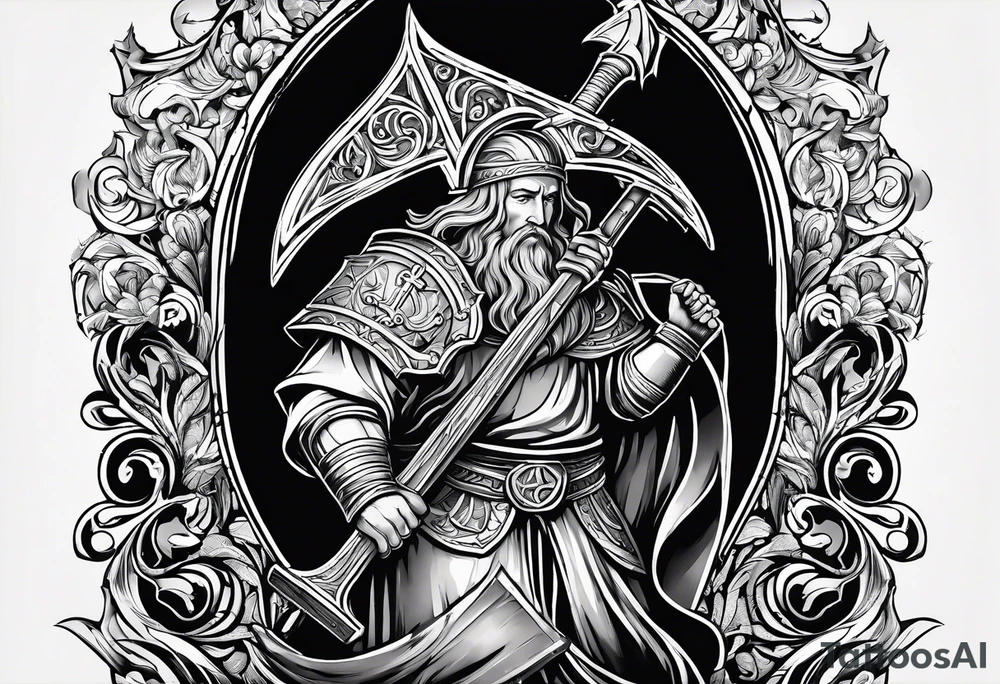 The symbol of Matthias a open Bible and a battle Axe tattoo idea