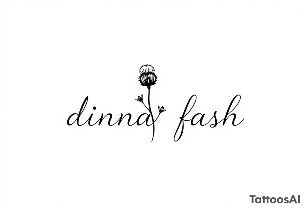 minimaliste simple thistle with dragonfly text : dinna fash tattoo idea