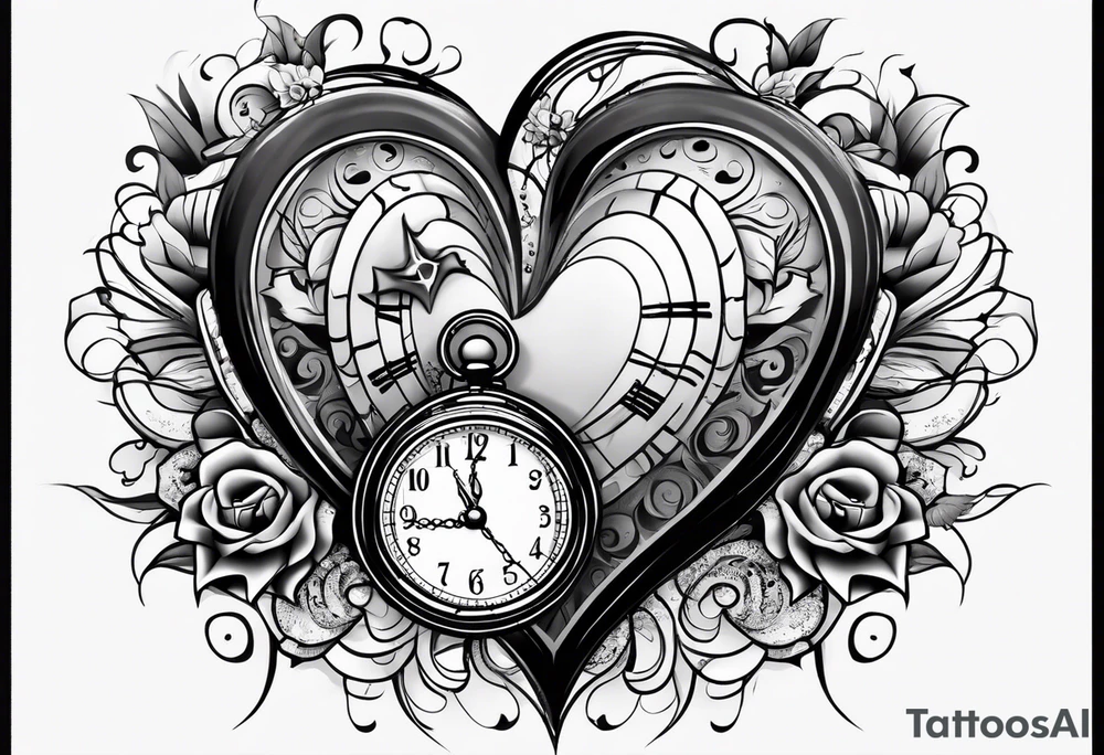 Heart with clock hands on 8 and 5 tattoo idea