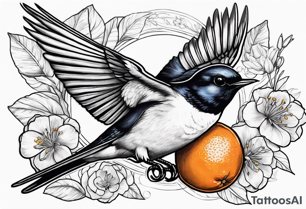 swallow holding an orange blossom tattoo idea