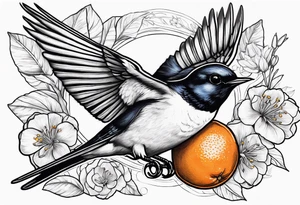 swallow holding an orange blossom tattoo idea